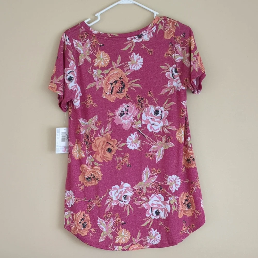 NWT Small LuLaRoe Christy T Floral Pink Orange Tee Shirt Top Soft New